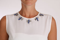 Women's White Silk Crystal Embellished Fly T-Shirt