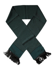 Men's Dark Green Fantasy Fringes Neck Wrap Scarf Silk