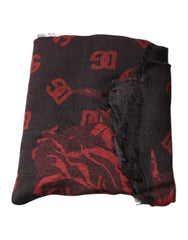 Women's Floral Modal Wool Scarf Black