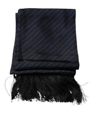 Men's Dark Blue Fantasy Fringes Neck Wrap Scarf Silk