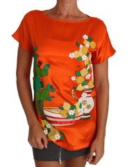 Women's Silk Orange Lemon Crystal T-Shirt Top
