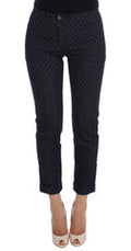 Women's Polka Dotted Slim Capris Jeans Blue Cotton Clothing