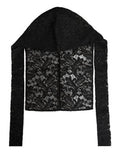 Women's Black Floral Lace Whole Head Wrap Hat Virgin Wool Cashmere