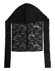 Women's Black Floral Lace Whole Head Wrap Hat Virgin Wool Cashmere