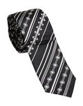 Men's Black White Stripes Silk Adjustable Necktie Tie And