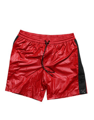 Men's Red Polyester Beachwear Shorts 2pc Swimwear Black And