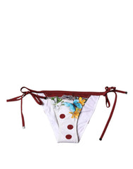 Women's White Floral Print Swimsuit Bikini Bottom Swimwear Nylon Elastane Clothing