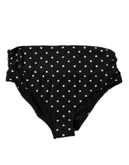 Women's Black Polka Dot Swimsuit Bikini Bottom Swimwear And White Nylon Elastane Clothing