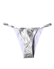Women's Silver Polyester Beachwear Bikini Bottom Swimwear Elastane Clothing