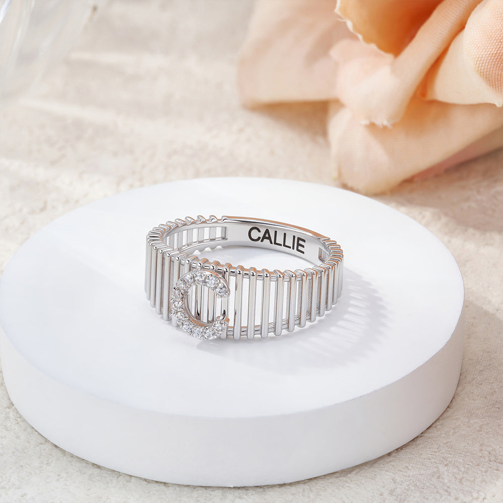 Anillo de Barra Personalizado con Inicial y Nombre Dainty Jewelry Engagement Bridal Anniversary Birthday Gift for Women Girls