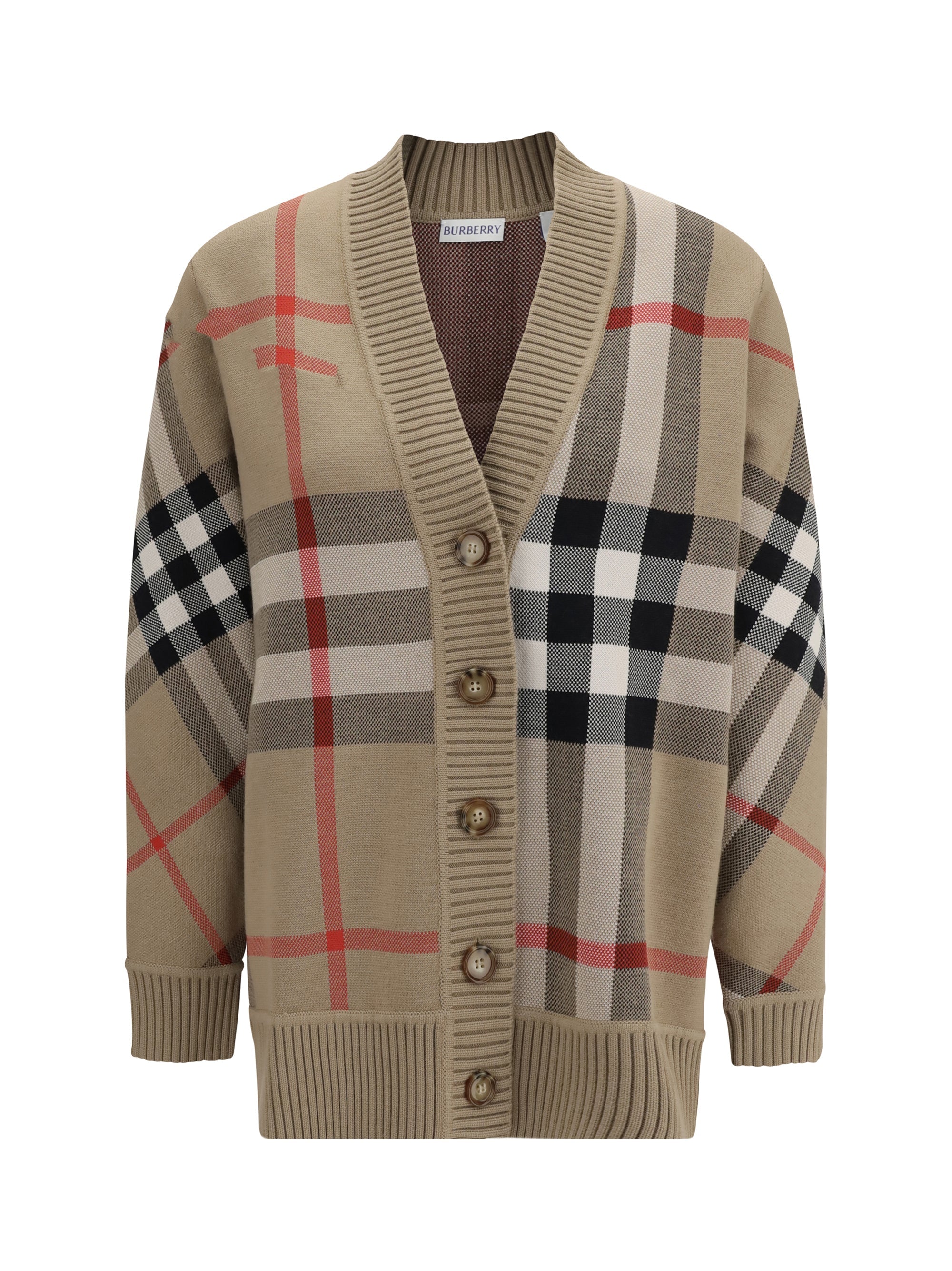 Burberry Check Archive Wool Cardigan — Beige