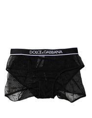 Women's Black Tulle Nylon Mid Waist Panty Underwear Elastane Clothing