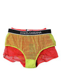 Women's Red Yellow Tulle Mid Waist Panty Underwear Nylon Elastane Clothing