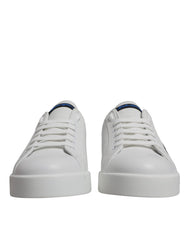 Men's White Blue Leather Logo Low Top Sneakers Shoes And Calf