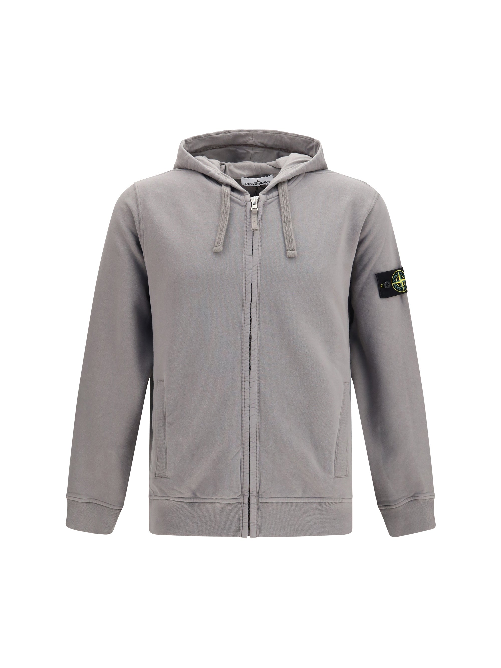 Stone Island Zip Cotton Hoodie — Gray