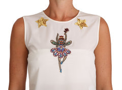 Women's White Silk Embellished Crystal Sequin Fairy Top