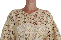 Women's Beige Cardigan Crochet Knitted Raffia Sweater Viscose Clothing