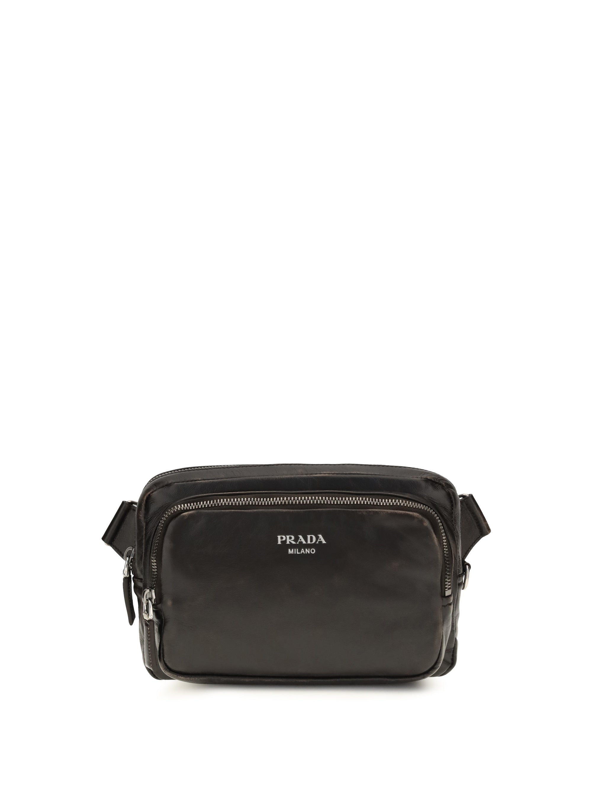 Prada Aged-Effect Nappa Leather Shoulder Bag — Black