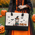 Bruja personalizada de dibujos animados Trick or Treat Bolsa reutilizable con nombre Fiesta de Halloween Espeluznante Temporada Aniversario Regalo para Mujeres Niñas