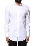Men's White Gold Cotton Long Sleeves Dress Shirt Elastane