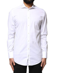Men's White Gold Cotton Long Sleeves Dress Shirt Elastane