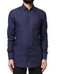 Men's Blue Check Tartan Gold Formal Dress Shirt Cotton