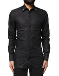 Black Gold Cross Embellished Men Dress Shirt Cotton