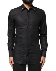 Black Gold Cross Embellished Men Dress Shirt Cotton