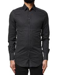 Black Gold Patterned Cotton Men Dress Shirt
