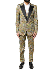 Men's Multicolor Camouflage Sicilia 3 Piece Suit Polyester Silk