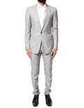 Men's Light Gray Wool Gold 2 Piece Formal Suit Virgin Silk