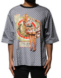 Men's Gray Polka Dot Pin-Up Print Crew Neck T-Shirt Cotton