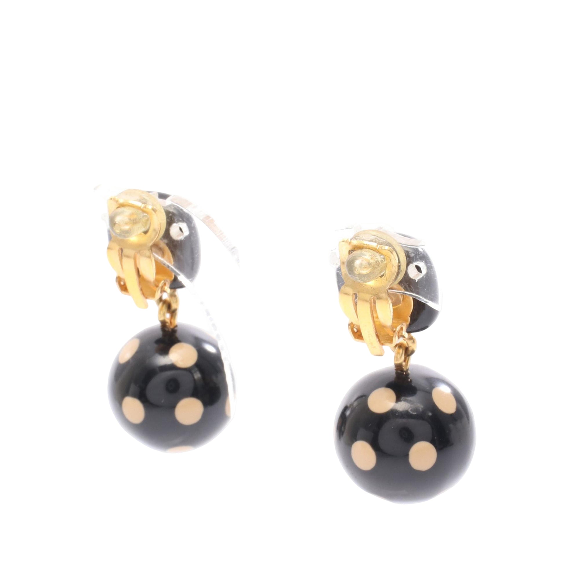CC Resin and Gold Plated Polka Dot Dangle Clip On Earrings
