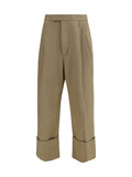 Thom Browne Cotton Gabardine with Double Pleats Trousers — Khaki
