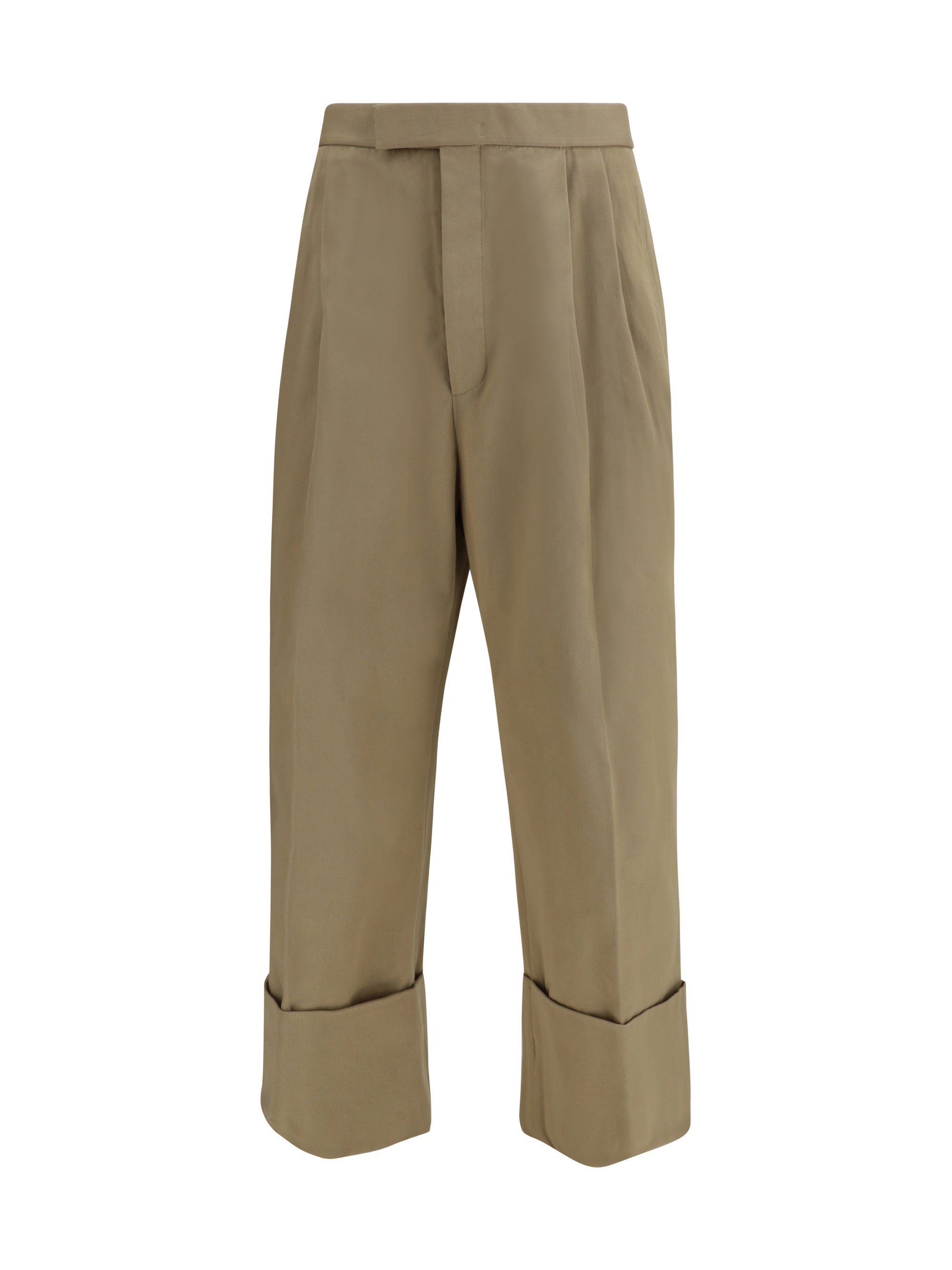 Thom Browne Cotton Gabardine with Double Pleats Trousers — Khaki