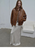 Fashionable Luke imported waxed sheep leather retro work jacket coat for women