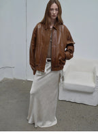 Fashionable Luke imported waxed sheep leather retro work jacket coat for women