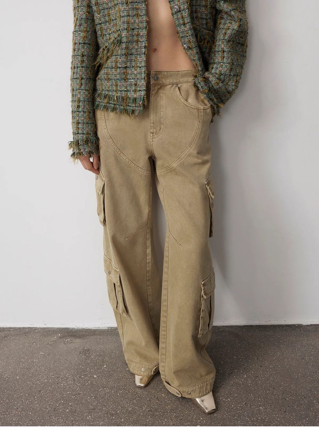 Nostalgic Wasteland Heavy Washed Personalized Distressed American Streetwear Large Pocket Cocoon Jeans