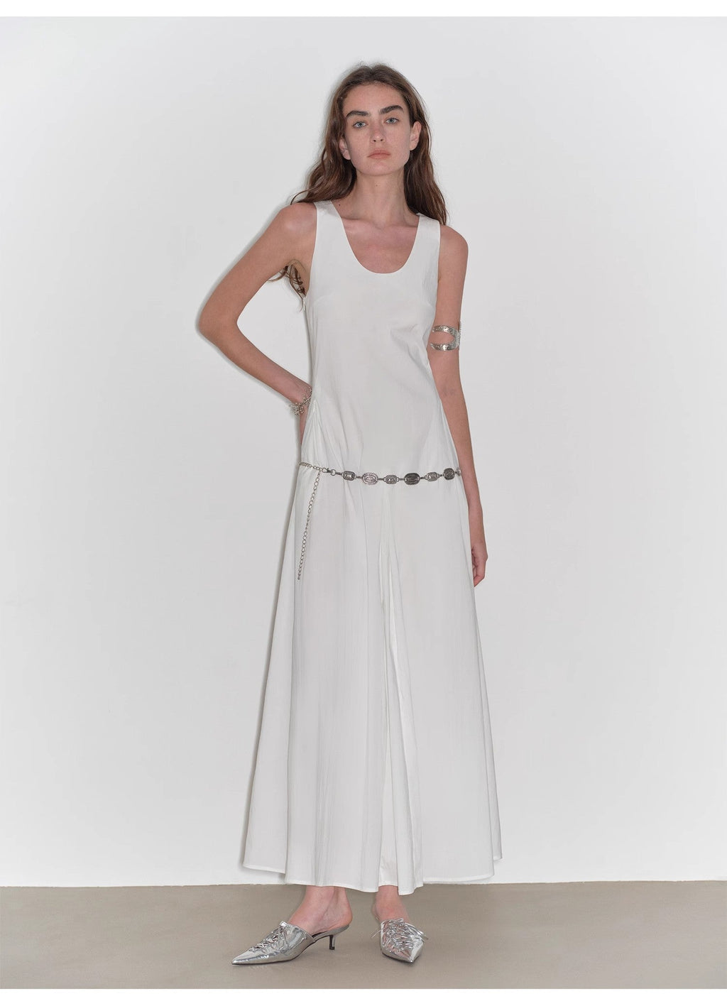 Lake Bled Simple and slim texture U-neck A-line slim fit vest dress