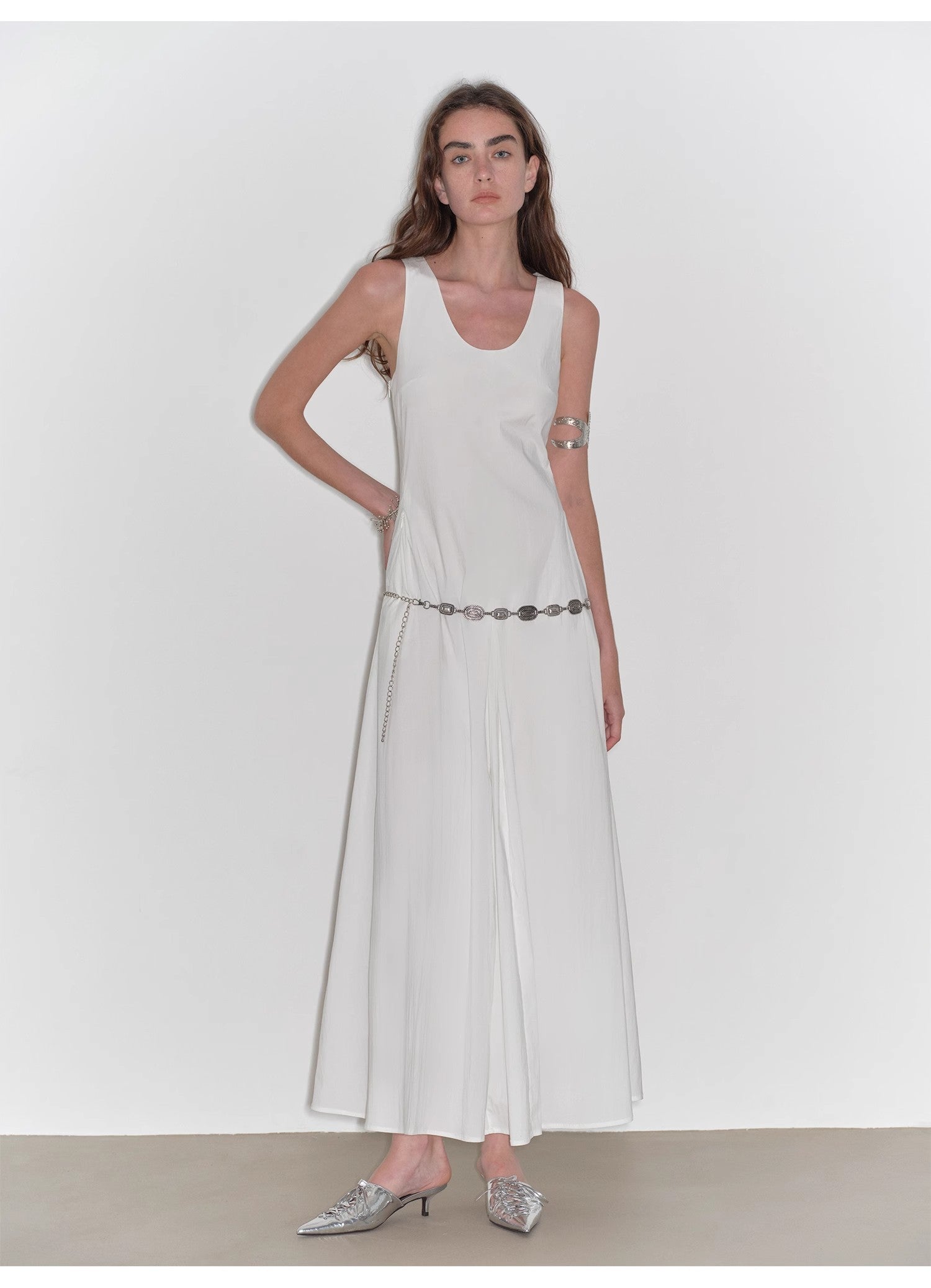 Lake Bled Simple and slim texture U-neck A-line slim fit vest dress