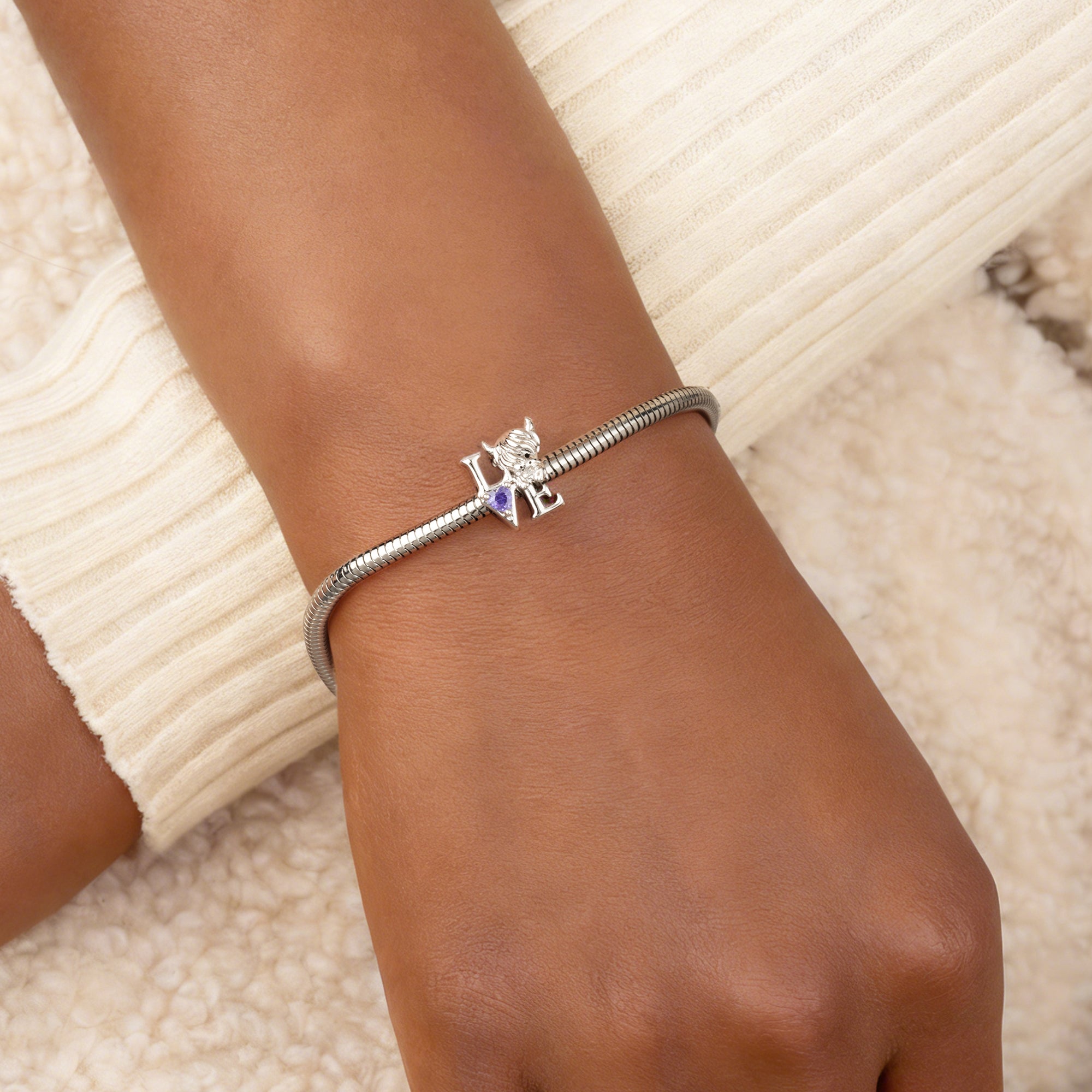 Vaca Highland Personalizada Corazón Piedra de Nacimiento Pulsera de Amor Joyería Delicada Cumpleaños Aniversario San Valentín Regalo para Mujeres Amantes de las Vacas Highland