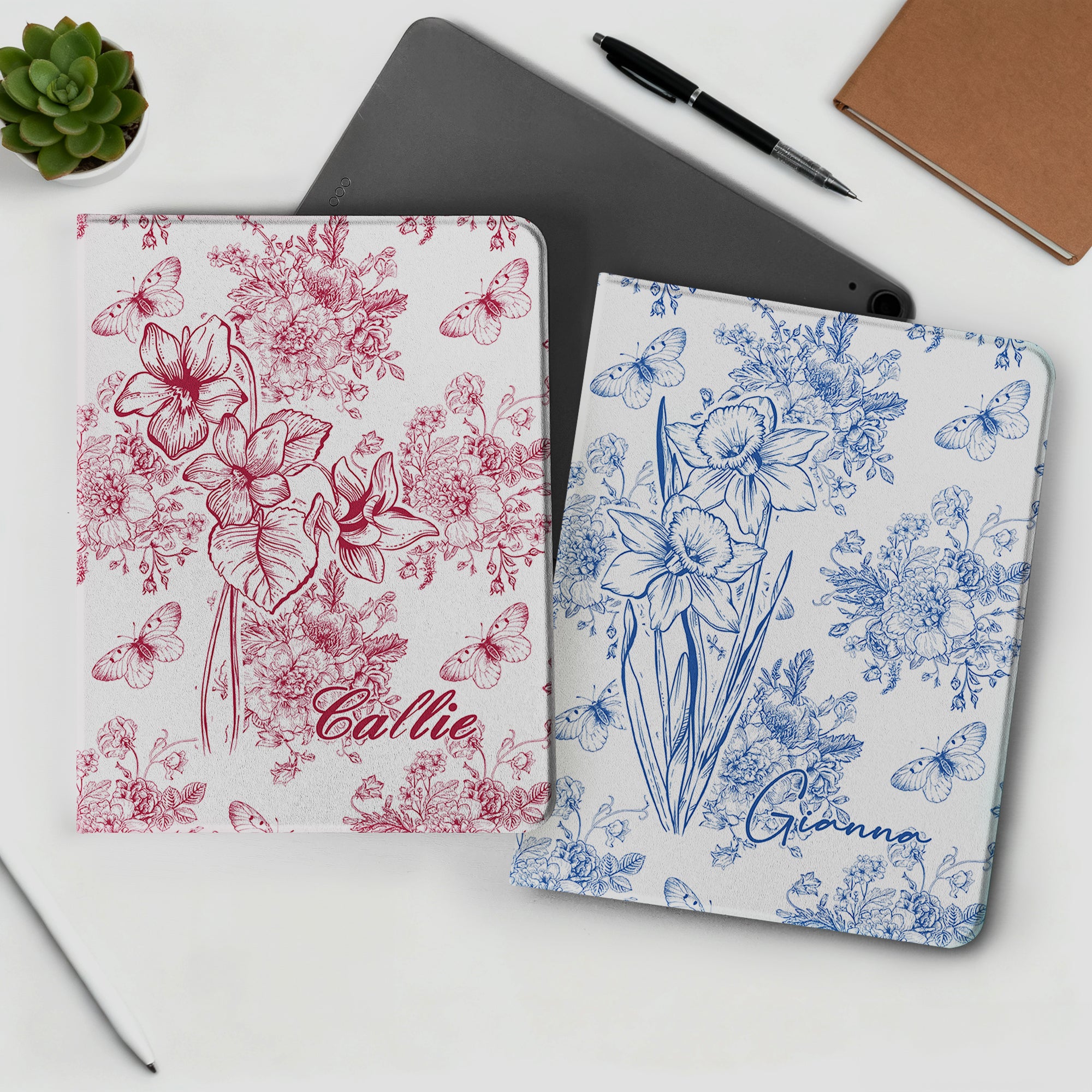 Personalizada Toile De Jouy Nacimiento Flor Pad Funda Protectora para iPad con Nombre Uso Diario Cumpleaños Aniversario Regalo para Mujeres Niñas