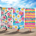 Toalla de Playa Personalizada con Nombre, Acuarela, Floral, Rayas, Suave, Secado Rápido, Fiesta en la Playa, Vacaciones de Verano, Regalo para Mujer