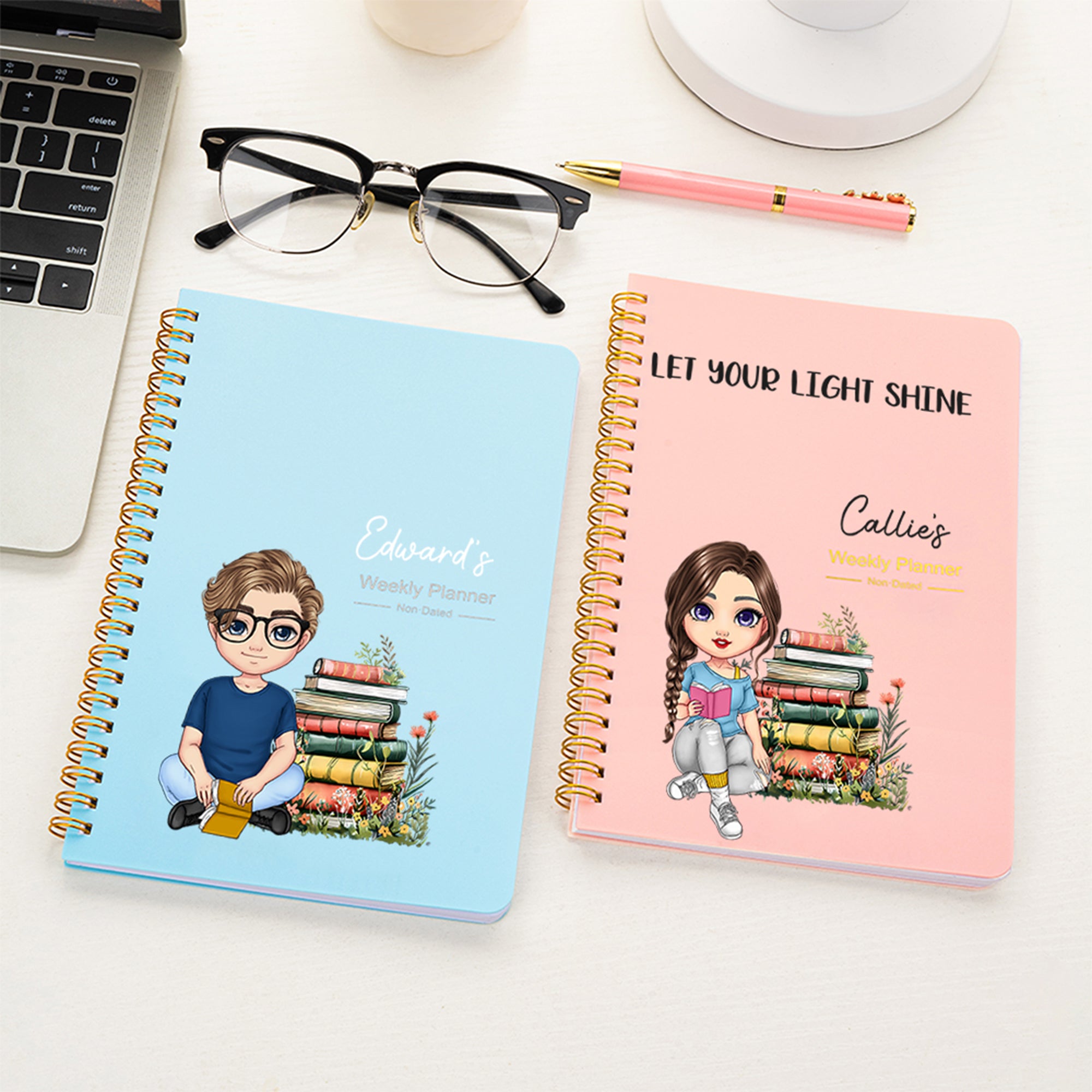 Libro Floral Personalizado Personaje de Lectura Planificador Semanal A5 Cuaderno con Nombre y Título Regalo de Cumpleaños de Vuelta al Cole para Amigos de la Familia