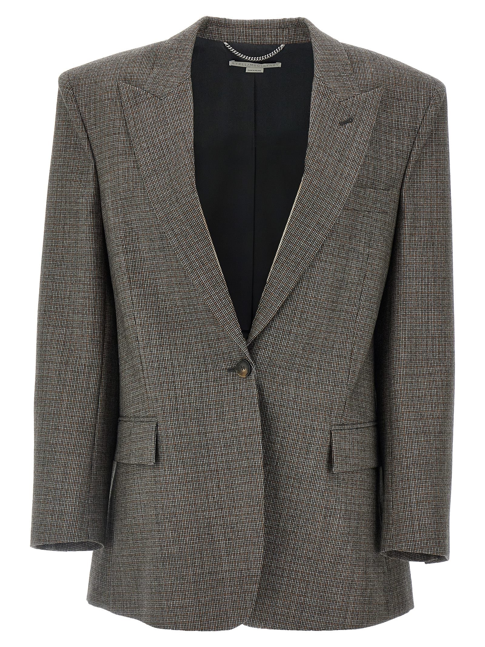 Stella Mccartney Micro Houndstooth Wool Blazer — grey