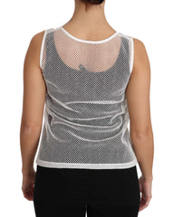 Women's White Net Transparent Sleeveless Tank Top Cotton