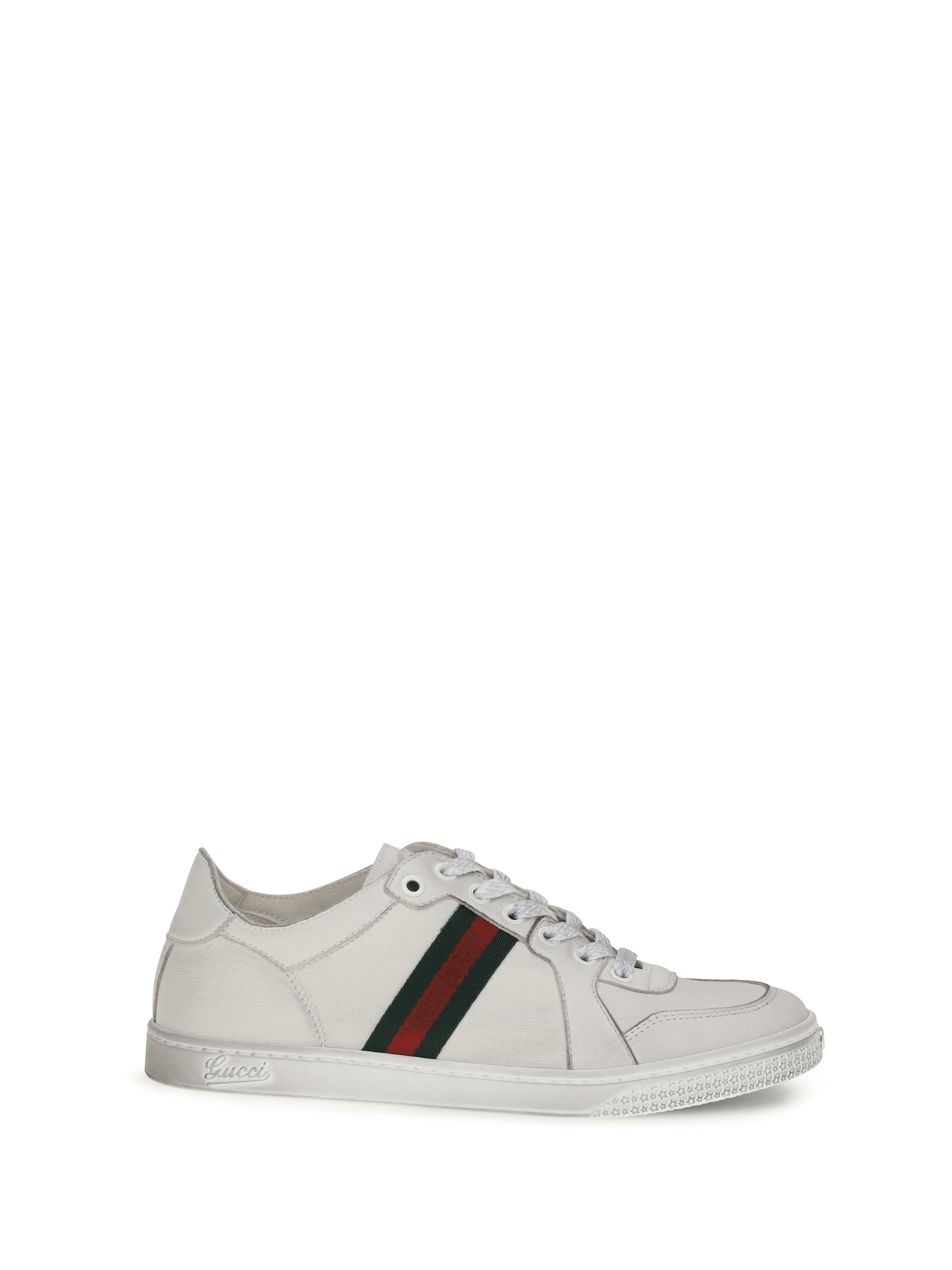 Gucci Web Stripe Leather Sneaker — White