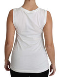 Women's White Cotton #dgfamily Sleeveless Shirt Tank Top Silk