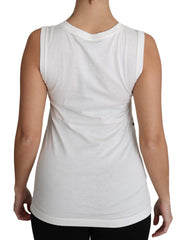 Women's White Cotton #dgfamily Sleeveless Shirt Tank Top Silk
