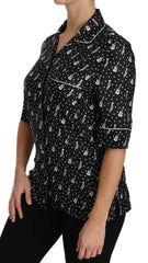 Women's Black Guitartrumpet Print Silk Shirt Top